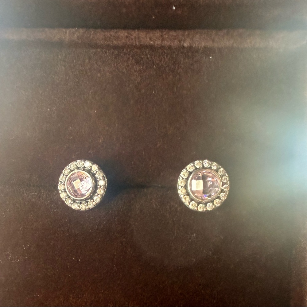 Pandora Silver and Purple Crystal Earrings